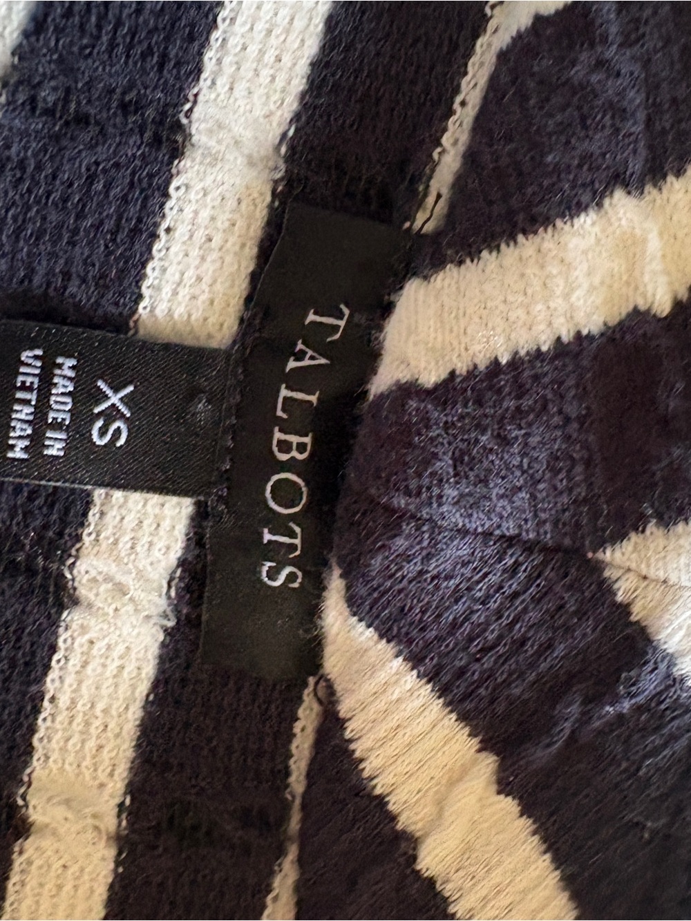 Striped Black and White Ribbed Knit Top Talbots Mockneck cotton blend XS - Picture 3 of 4